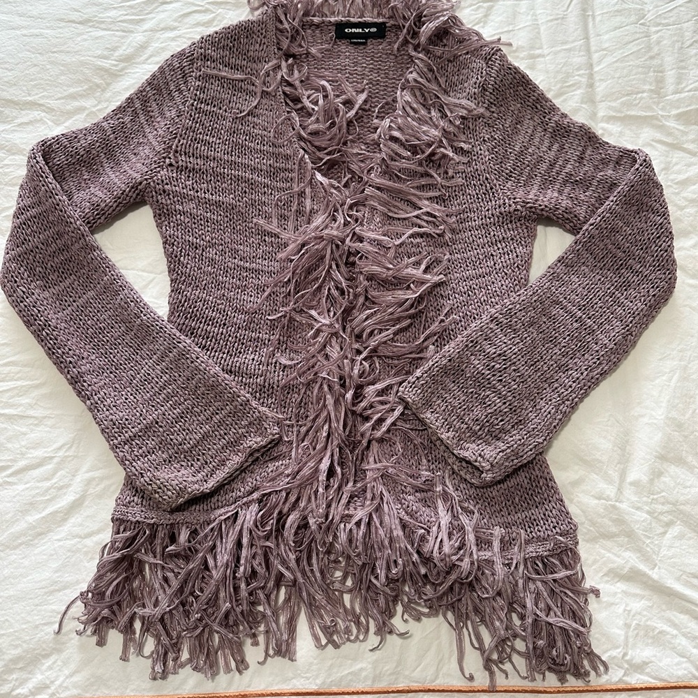Y2K vintage ONLY Purple Open-Front Cardigan with Fringe